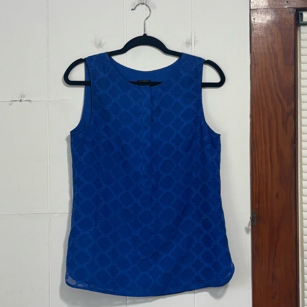 Talbots Royal Blue Sleeveless Tank Blouse Quarter Button‎ Medium Petite